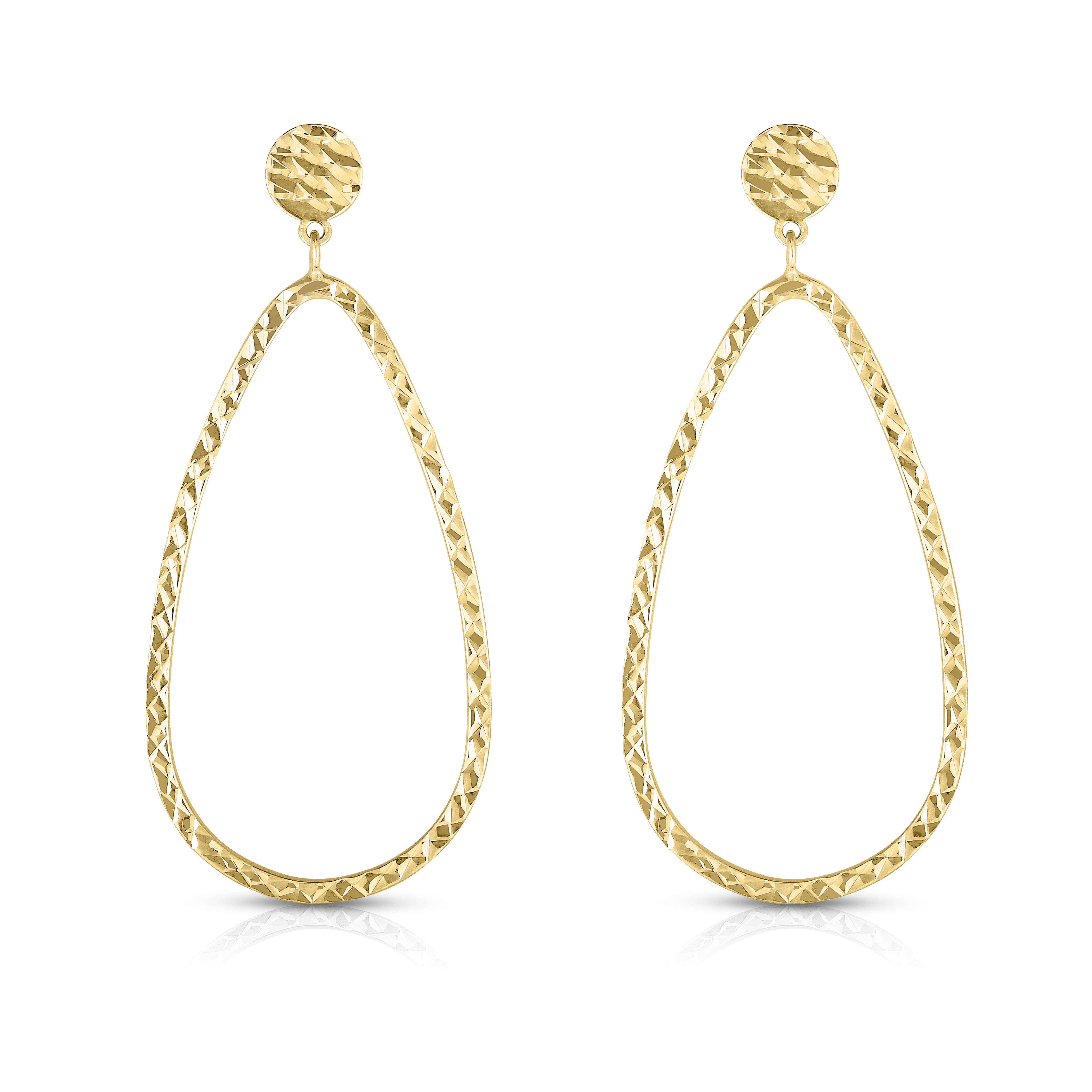 14K Yellow Gold Diamond Cut Tear Drop Earring