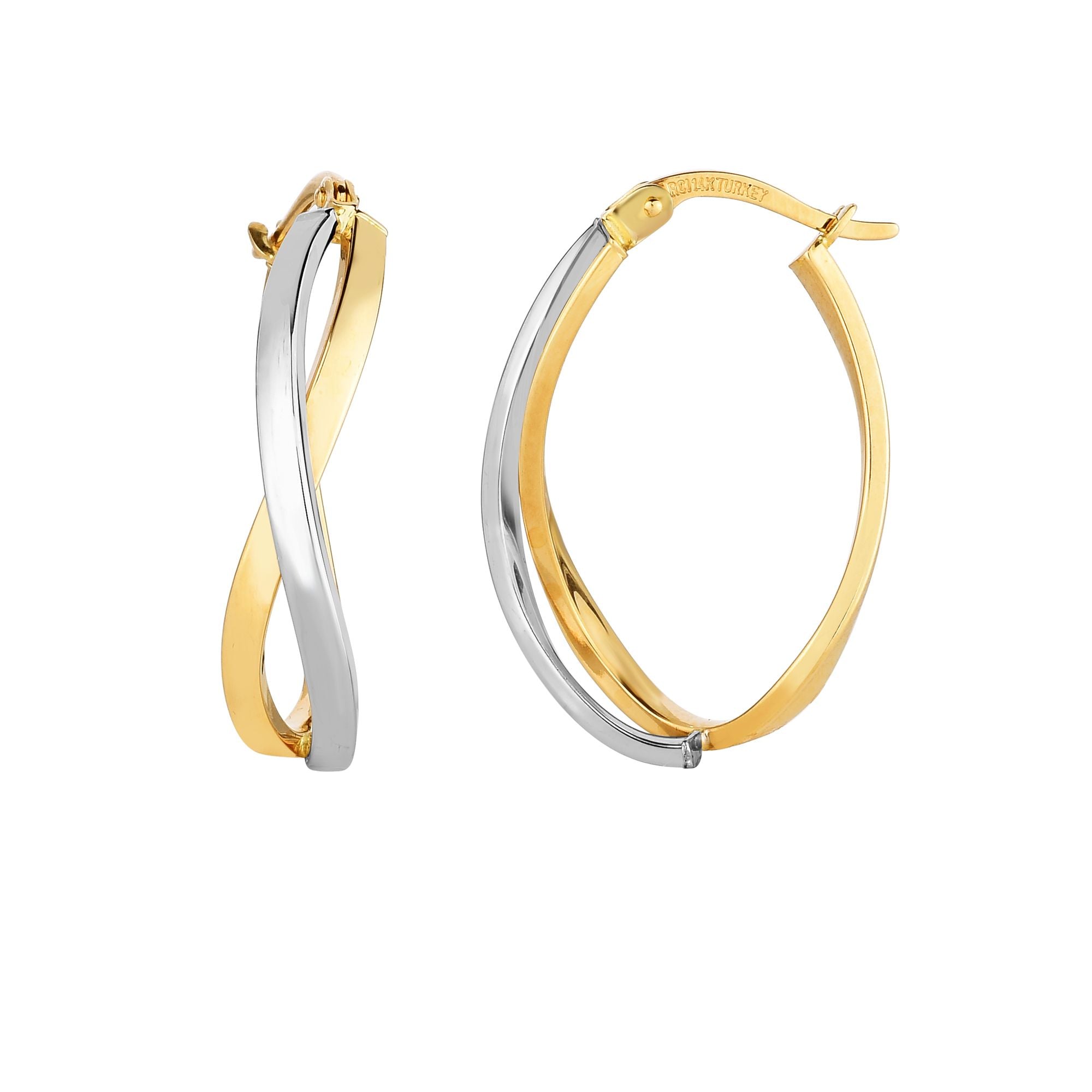 14K Yellow And White Gold Twisted Hoop Earring