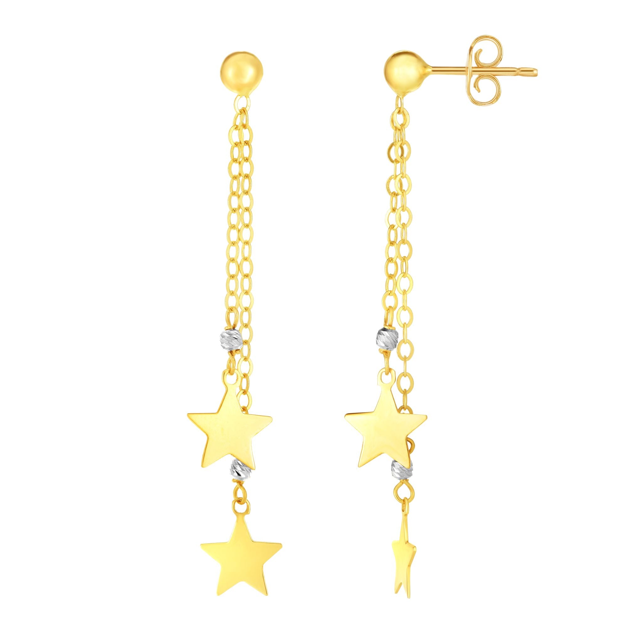 14K Yellow & White Gold Double Star Drop Earring