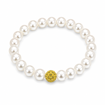 White Pearls With Cubic Zirconium Colored Bead 10 MM Necklace
