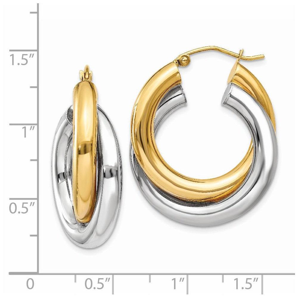 14k Two-tone Polished Double Tube Hoop Earrings