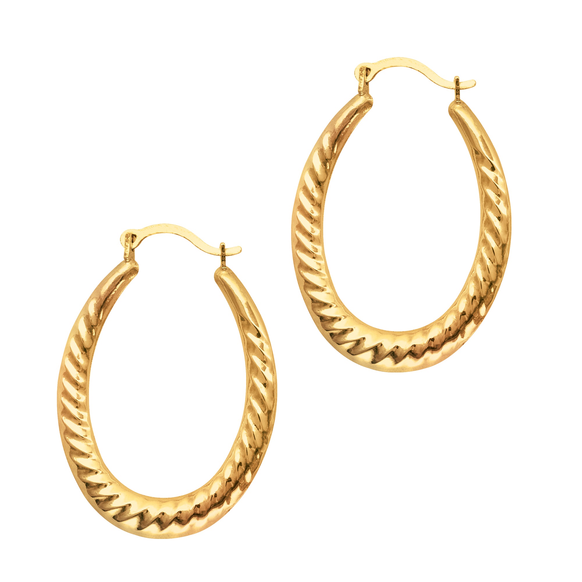 10K Yellow Gold Graduated Oval Twist Back To Back Hoop Earring