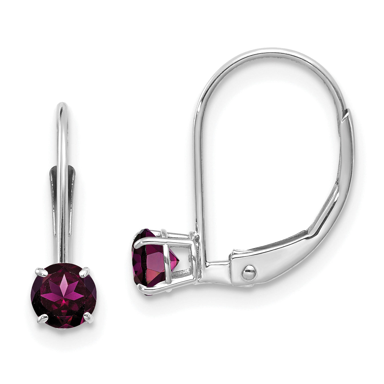14K Wg 4Mm Round June/Rhodolite Leverback Earrings