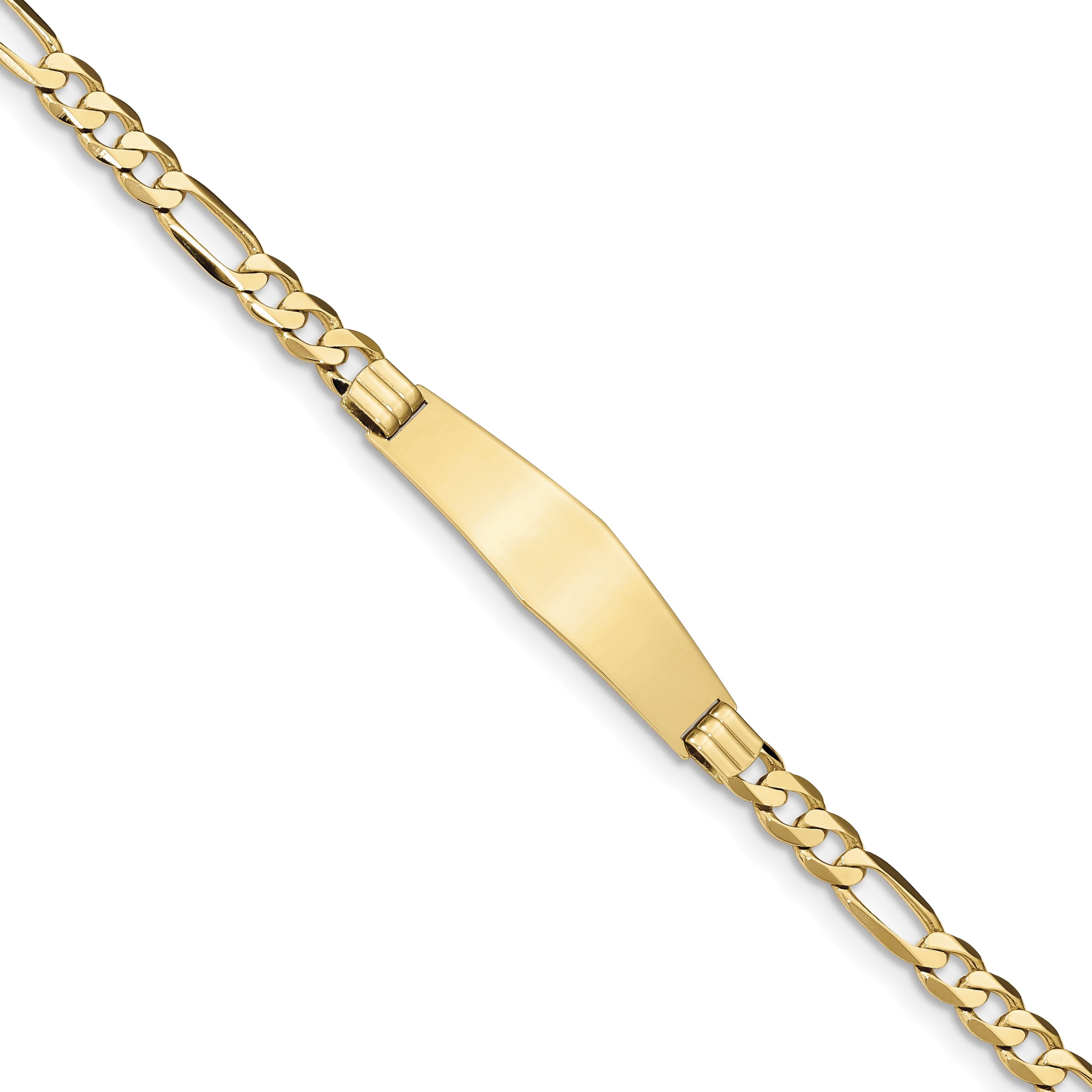14K Flat Figaro Link Soft Diamond Shape Id Bracelet