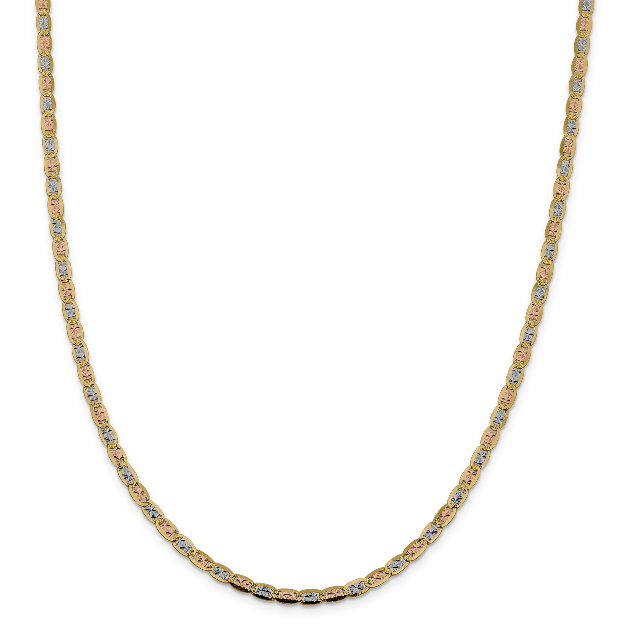14K 24 Inch 3.8Mm Tri-Color Pavc Valentino With Lobster Clasp Chain