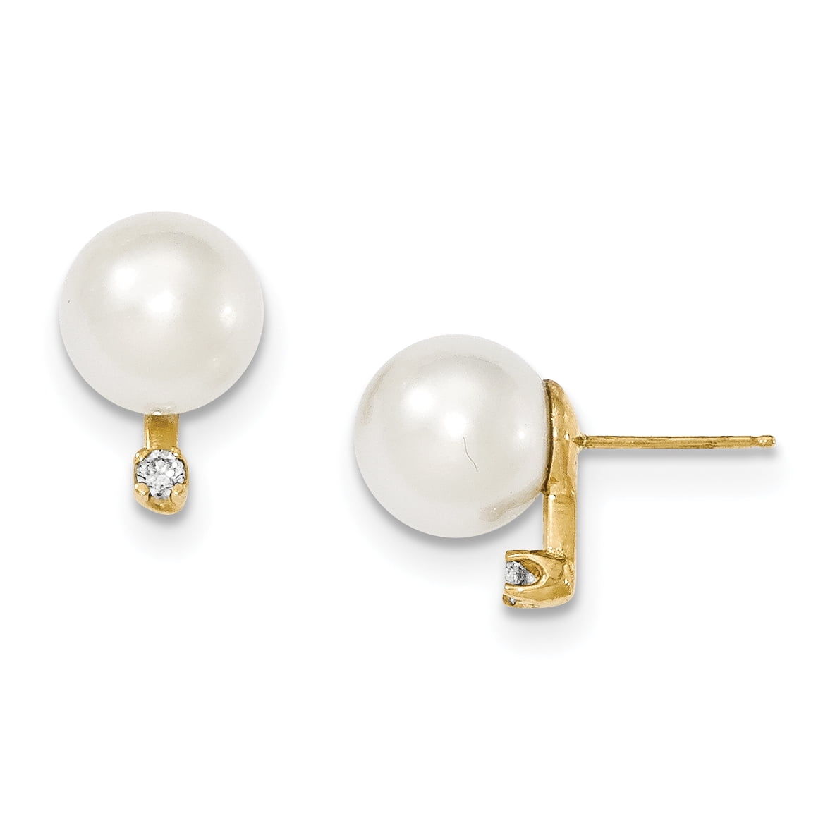 14K 9-10Mm White Saltwater Cultured South Sea Pearl .10Ct Dia Earrings