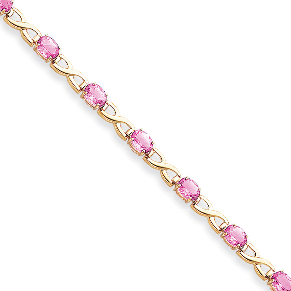 14K 7X5Mm Oval Pink Tourmaline Bracelet