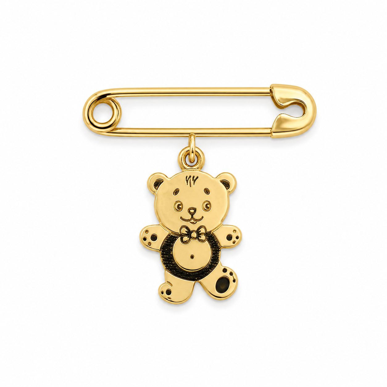 14KT Safety Pin Teddy Bear Yellow Gold Pendant [A1B5]