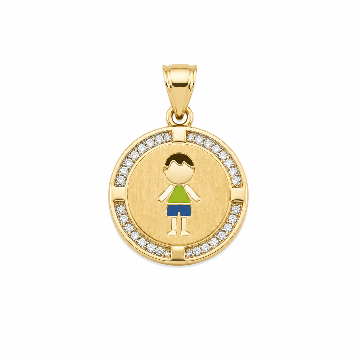10KT Double Sided Child Cubic Zirconium Yellow Gold Pendant [A0B8]
