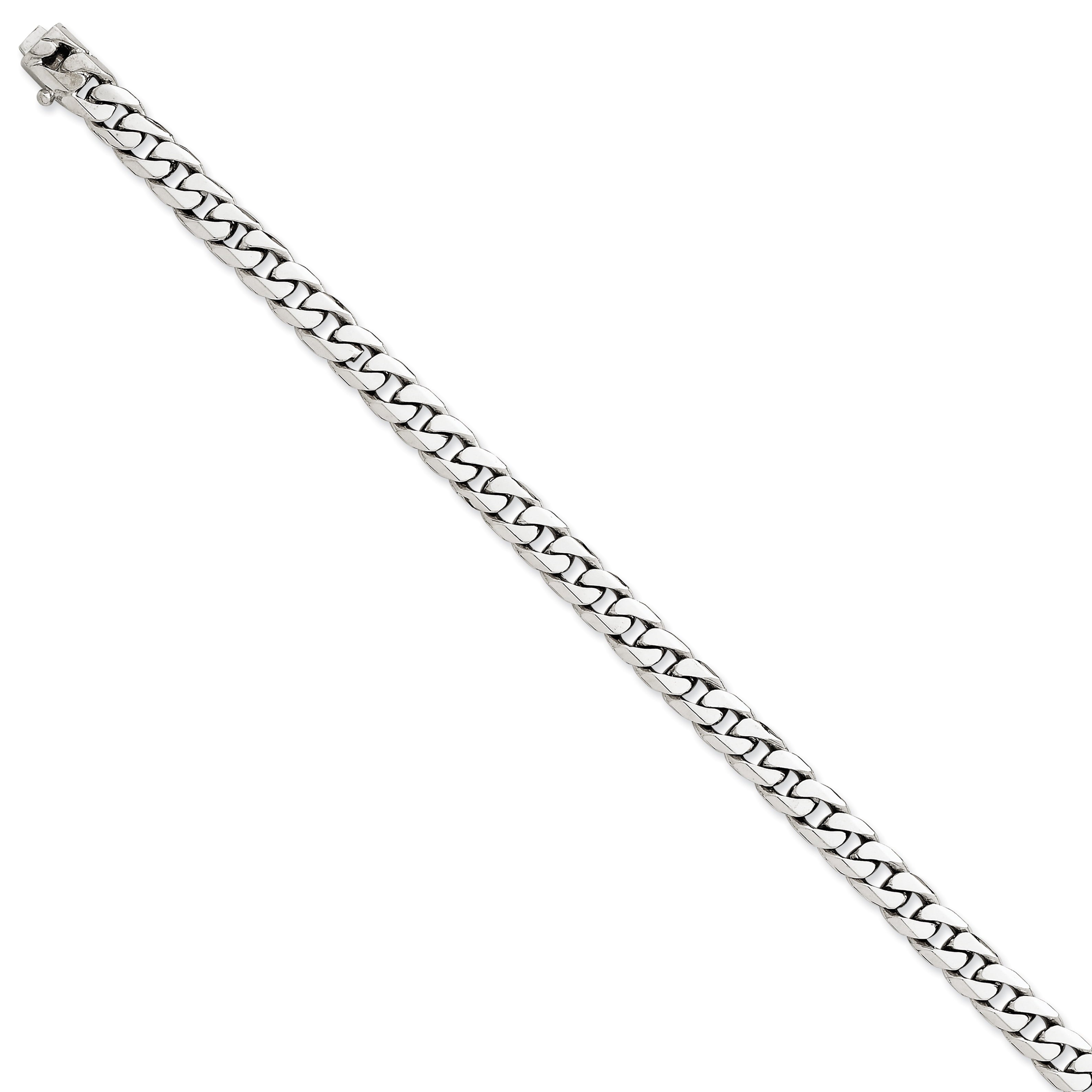 14K White Gold 9 Inch 6.8Mm Hand Polished Flat Beveled Curb Link With Box Catch Clasp Bracelet