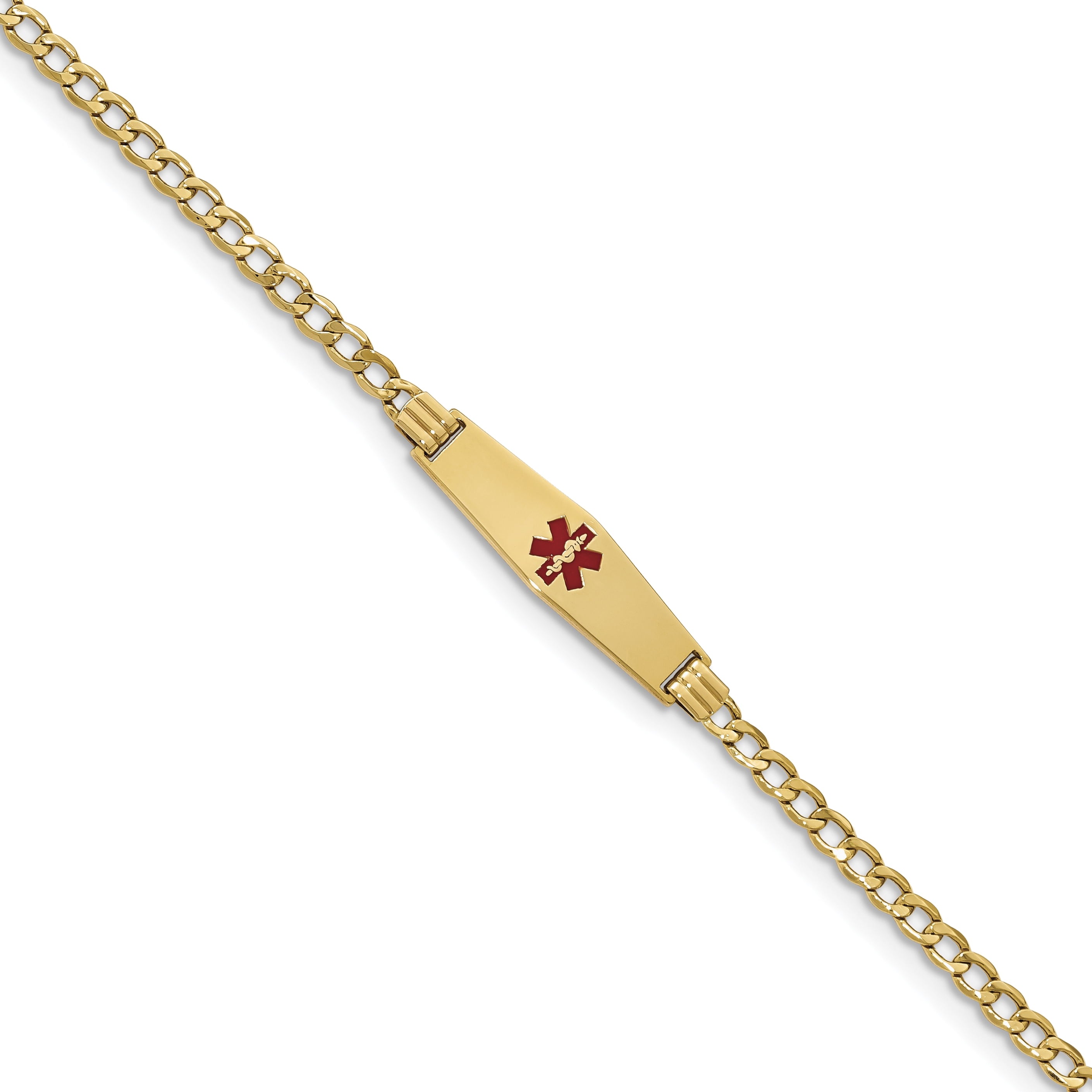 14K Medical Semi-Solid Soft Diamond Shape Red Enamel Cuban Id Bracelet