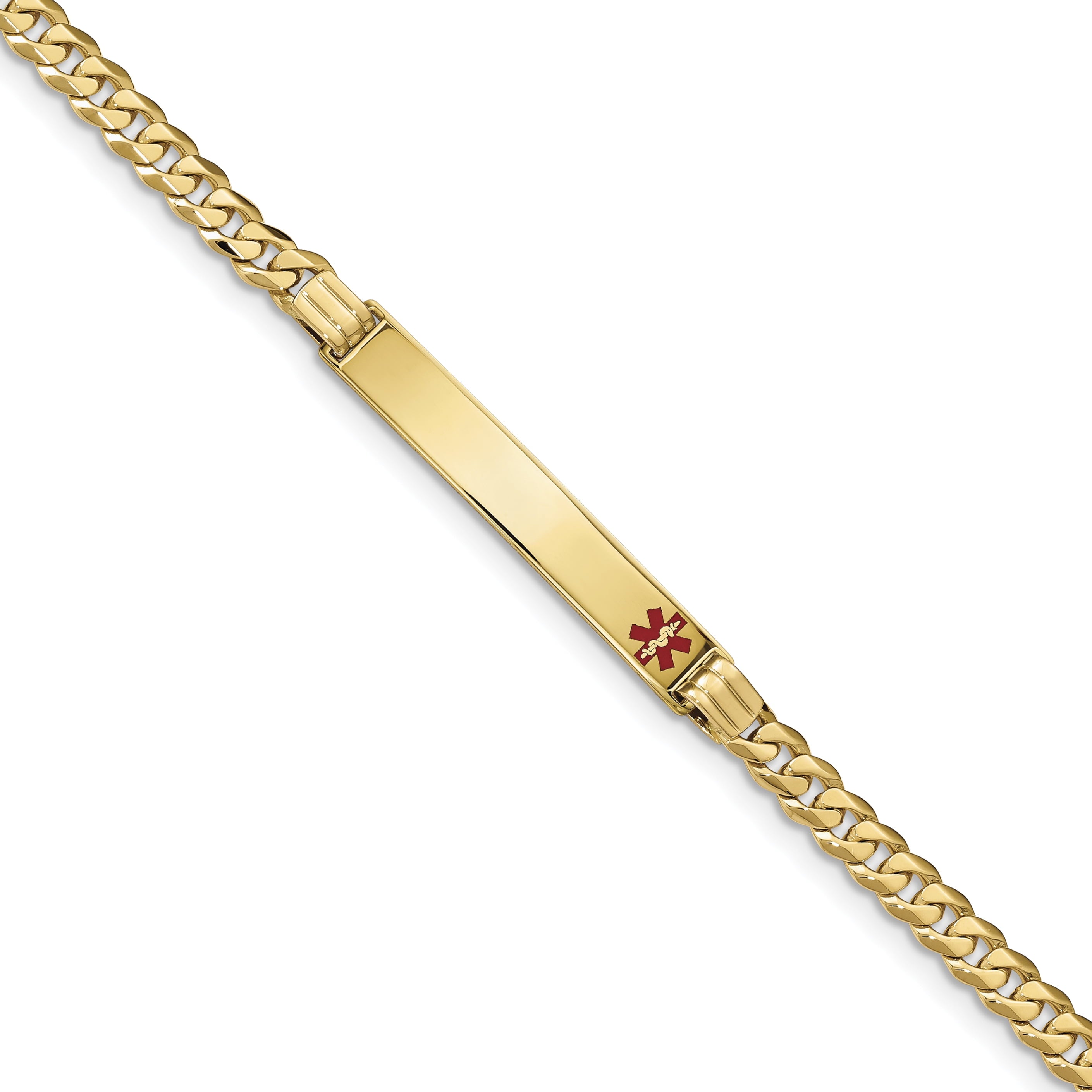 14K Medical Red Enamel Curb Link Id Bracelet