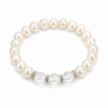 8MM SYNTHETIC PEARL WITH THREE CRYSTAL BALL STRETCHABLE BRACELETS, (AVAILABLE IN 6 COLORS) [A19B9]