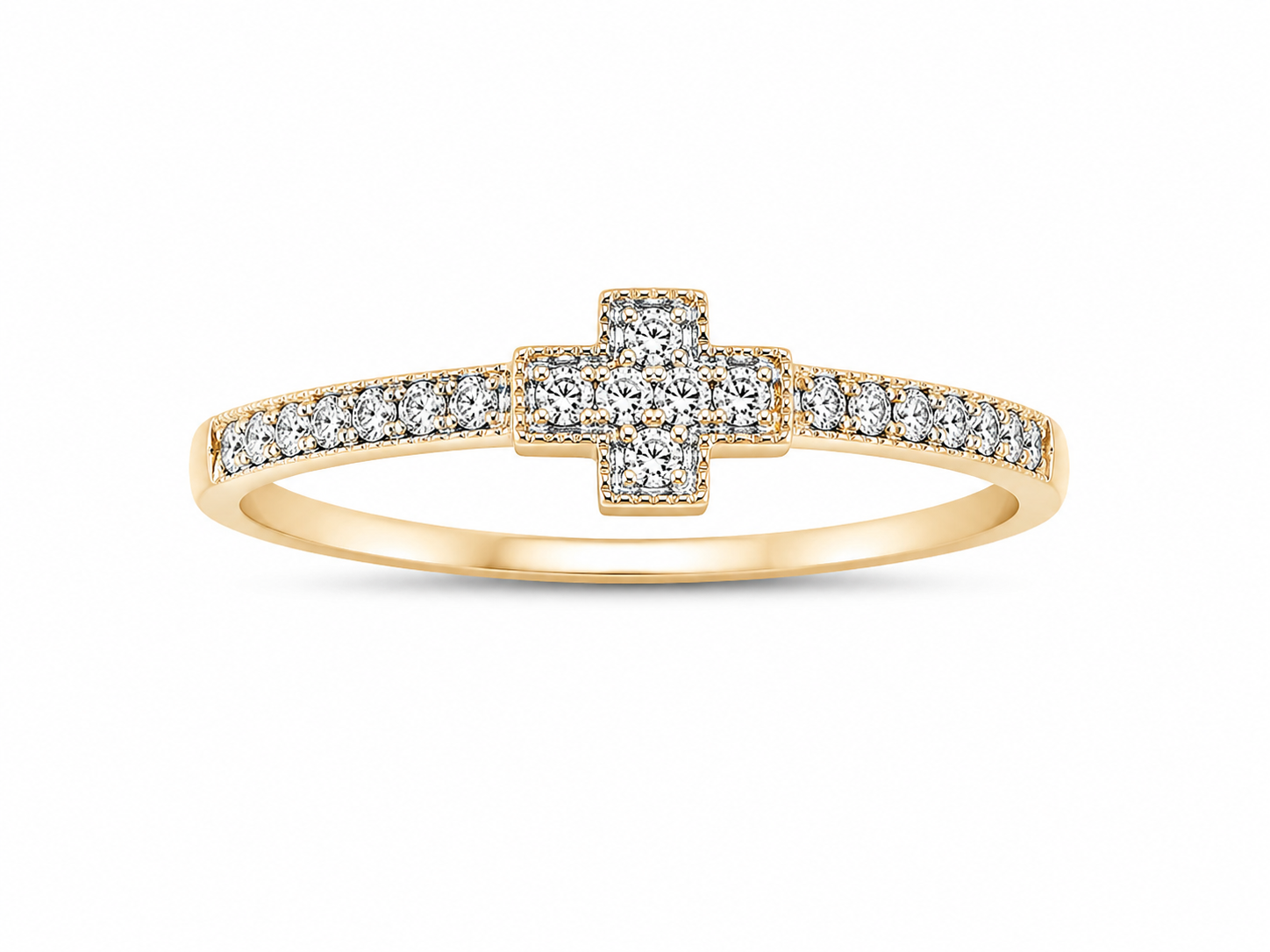 14KT Yellow Gold Small Thick Cross Ring [A1B2]
