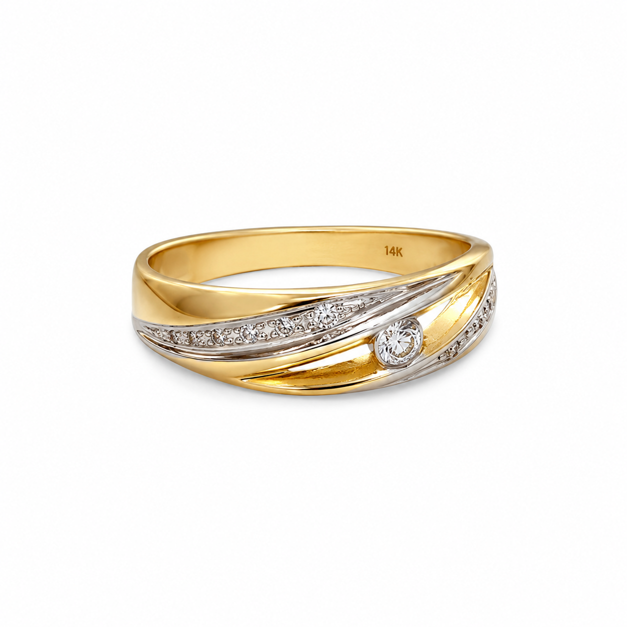 14KT Yellow Gold Slant CZ Band [A3B4]