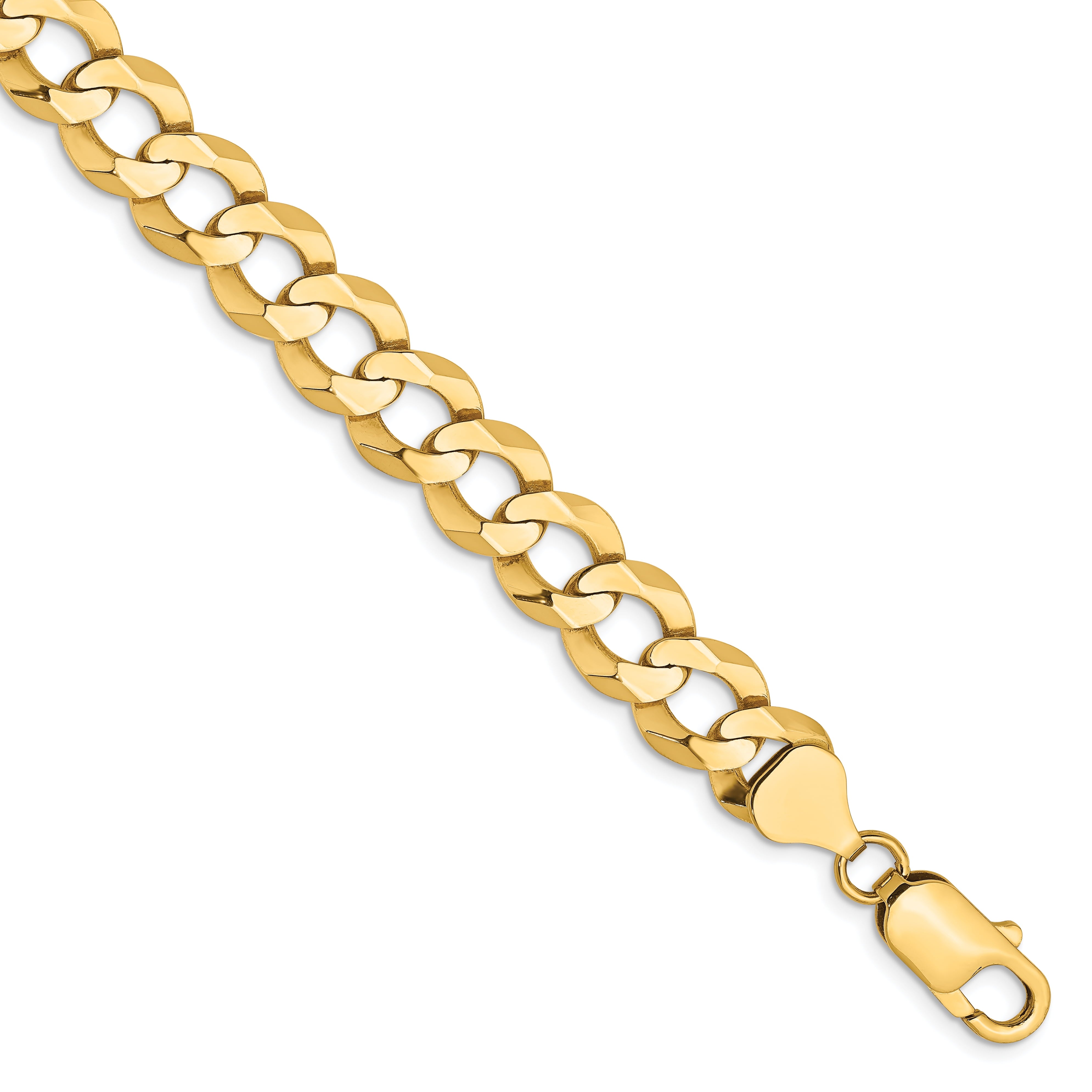 14K 8 Inch 9.4Mm Lightweight Flat Cuban With Lobster Clasp Bracelet