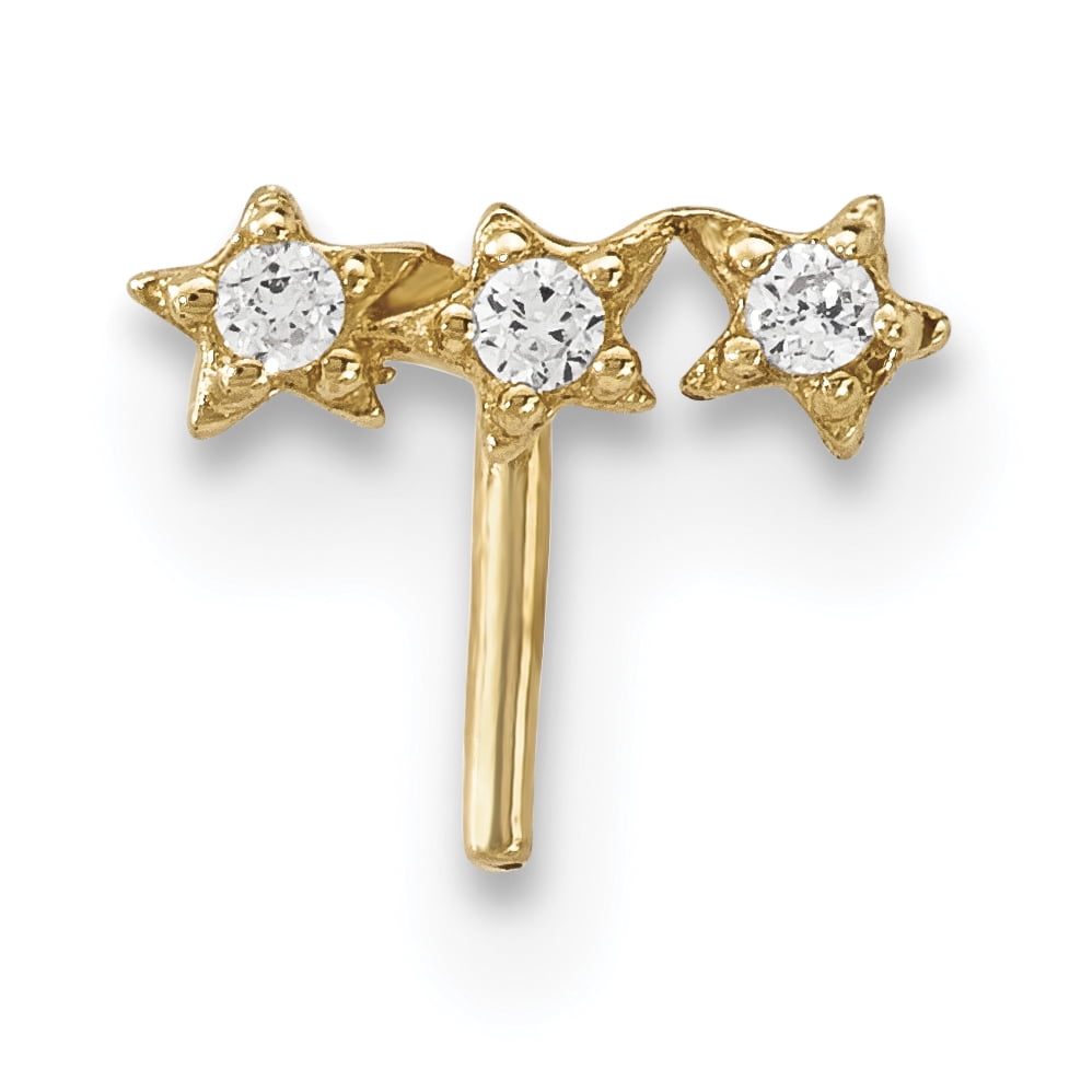 14K 22 Gauge Cz 3-Star Nose Stud