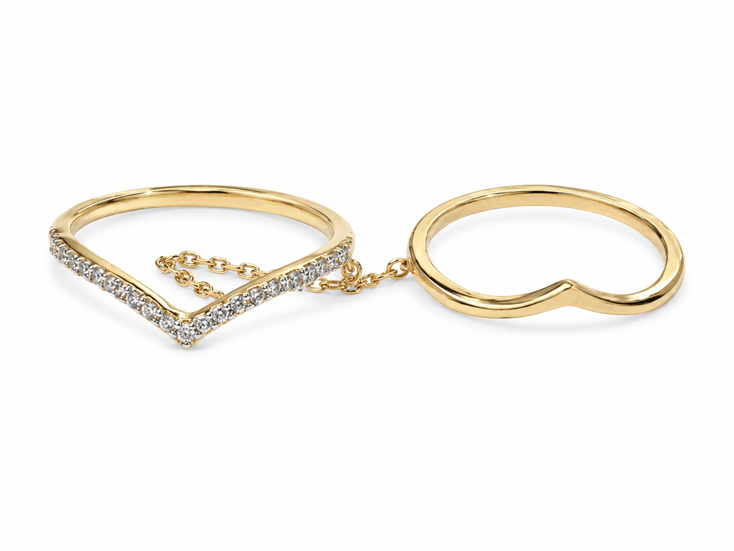 14KT Yellow Gold Triangle Point Double Ring with Chain [A2B0]