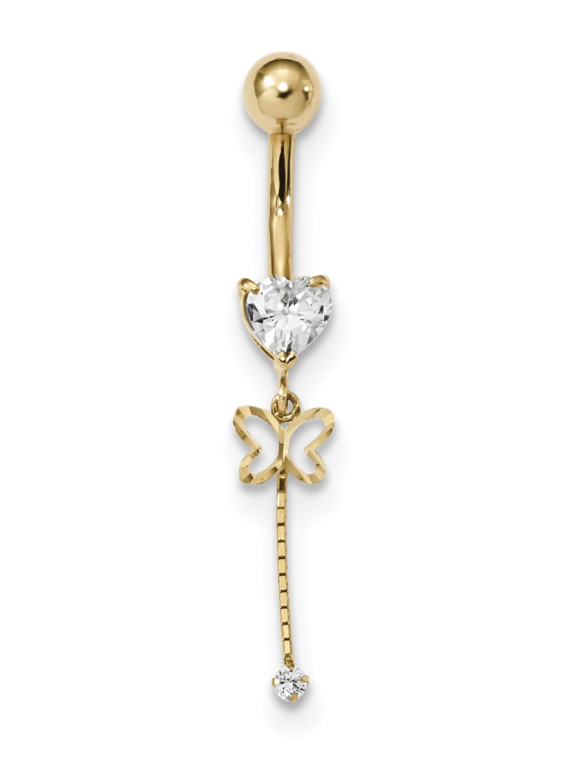 14K Cz Butterfly Chain Dangle Belly Ring