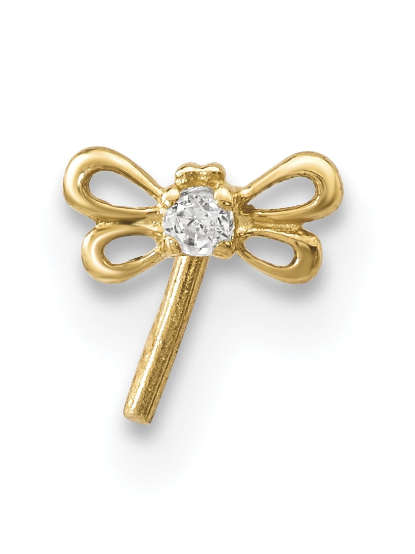 14K 22 Gauge Cz Butterfly Nose Stud