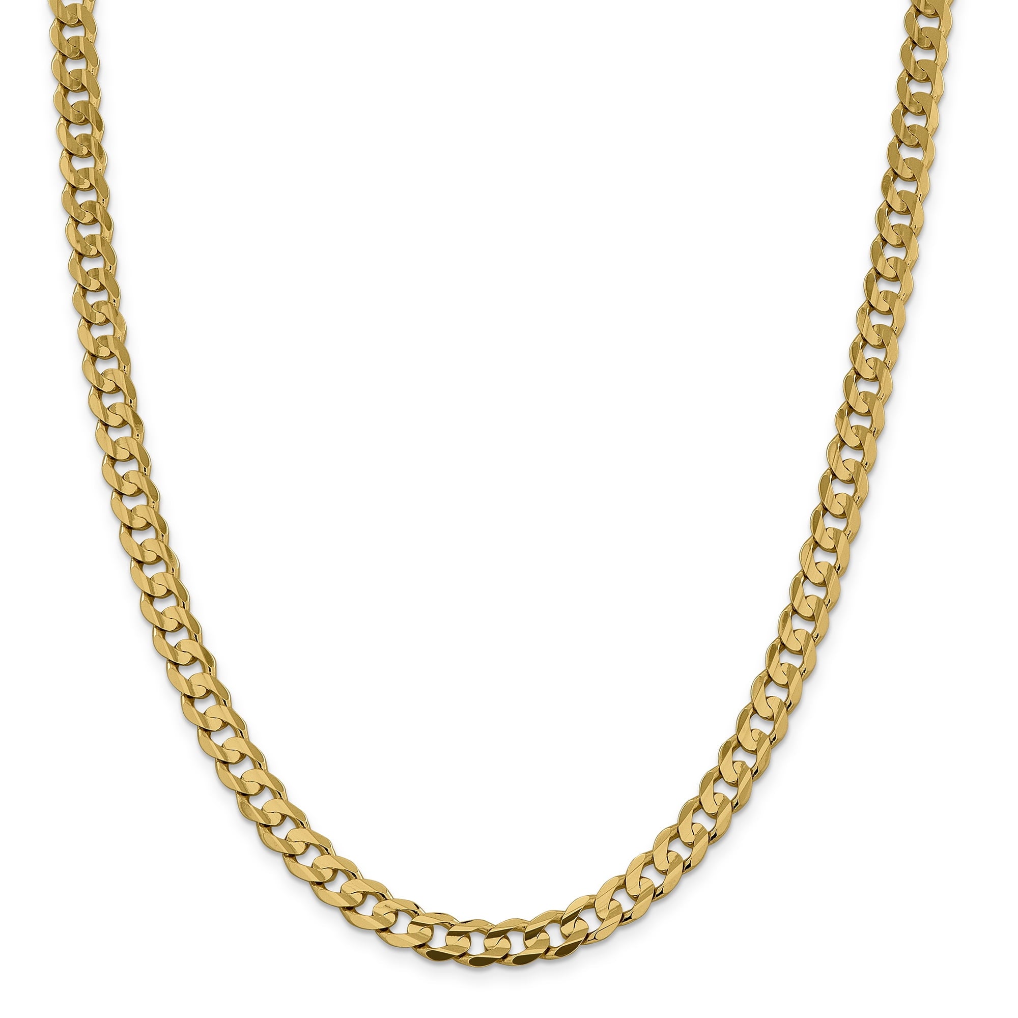 14K 24 Inch 7.5Mm Open Concave Curb With Lobster Clasp Chain