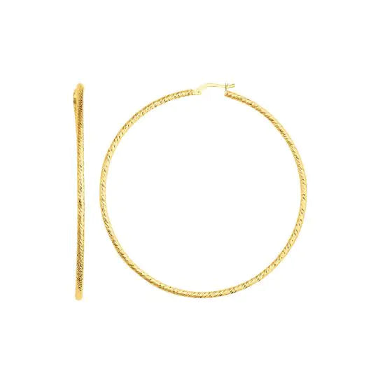 14K Yellow Gold 2X60Mm Round Diamond Cut Hoop Earring