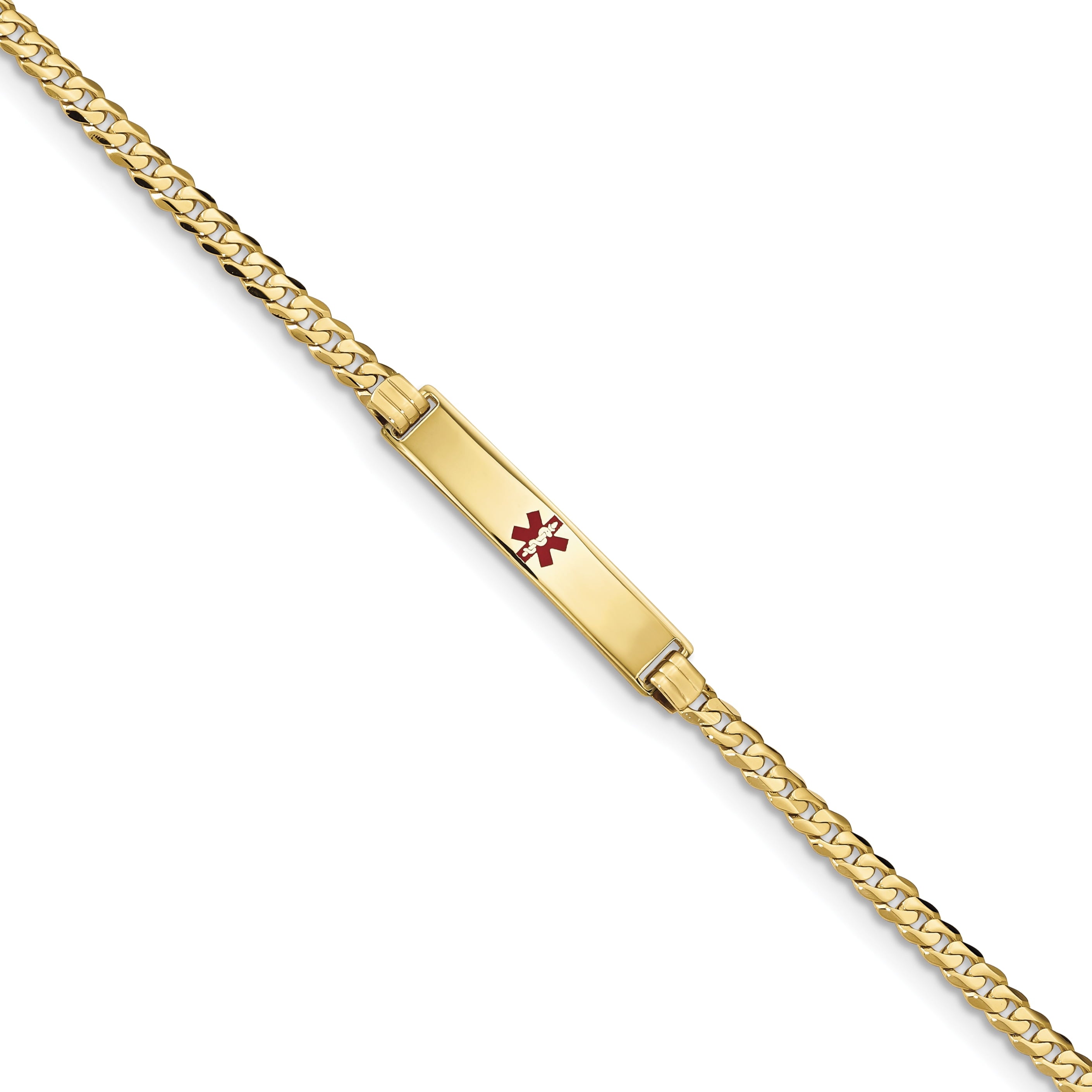 14K Medical Red Enamel Curb Link Id Bracelet