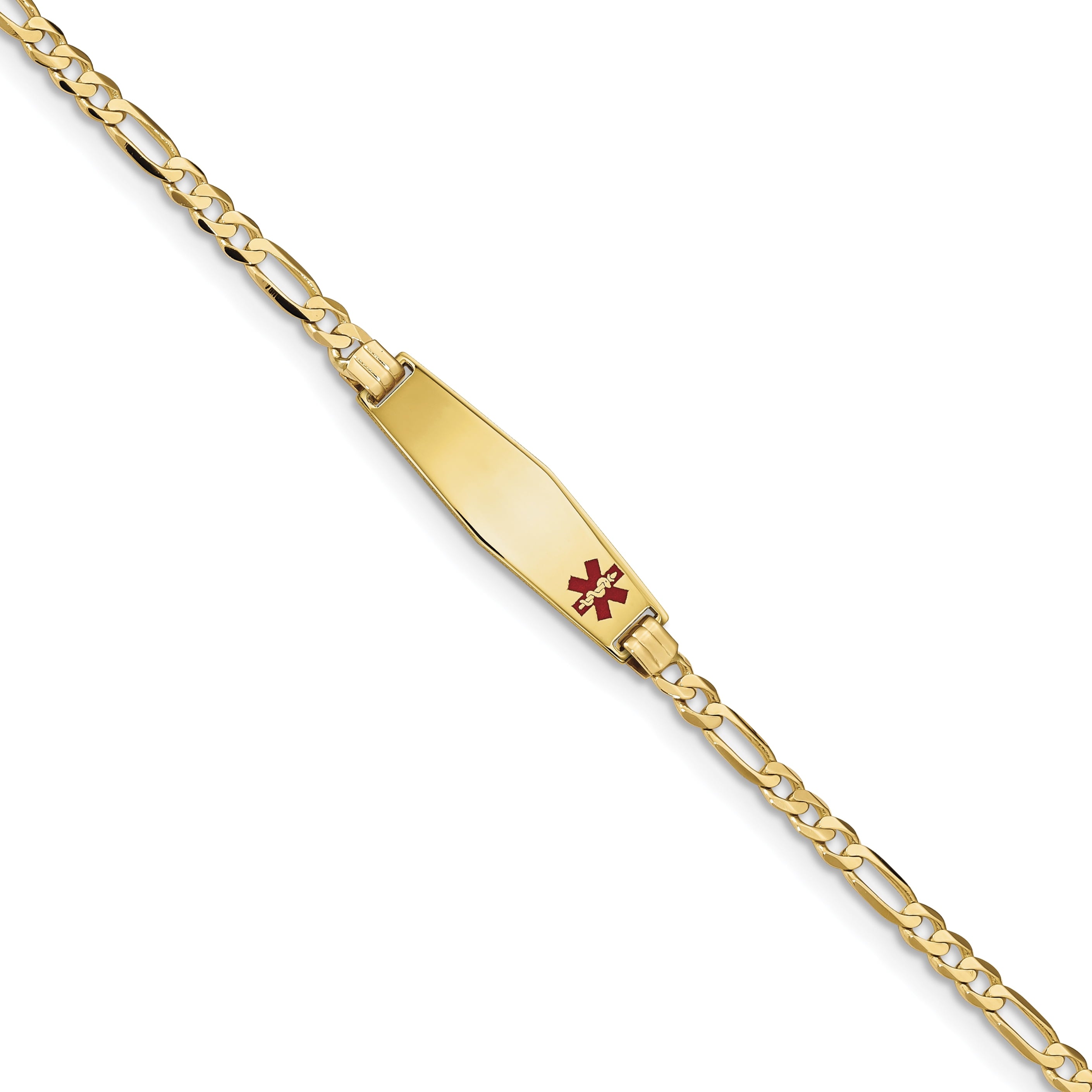 14K Medical Soft Diamond Shape Red Enamel Figaro Id Bracelet