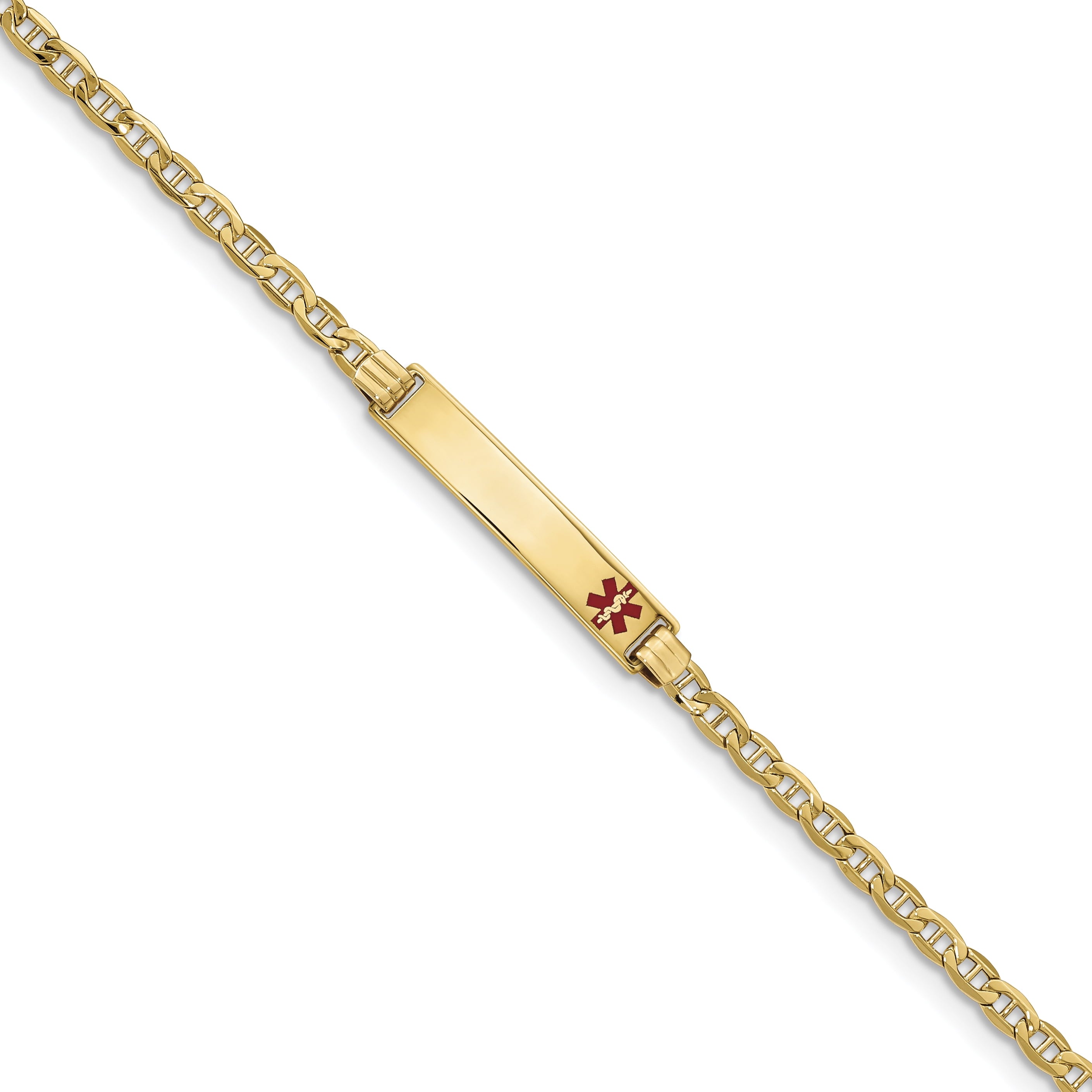 14K Semi-Solid Medical Red Enamel Anchor Link Id Bracelet