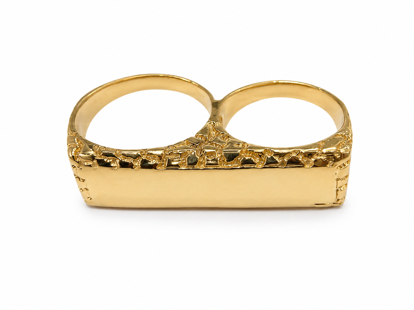 14KT Yellow Gold Nugget Bar Two-Finger Ring [A14B5]