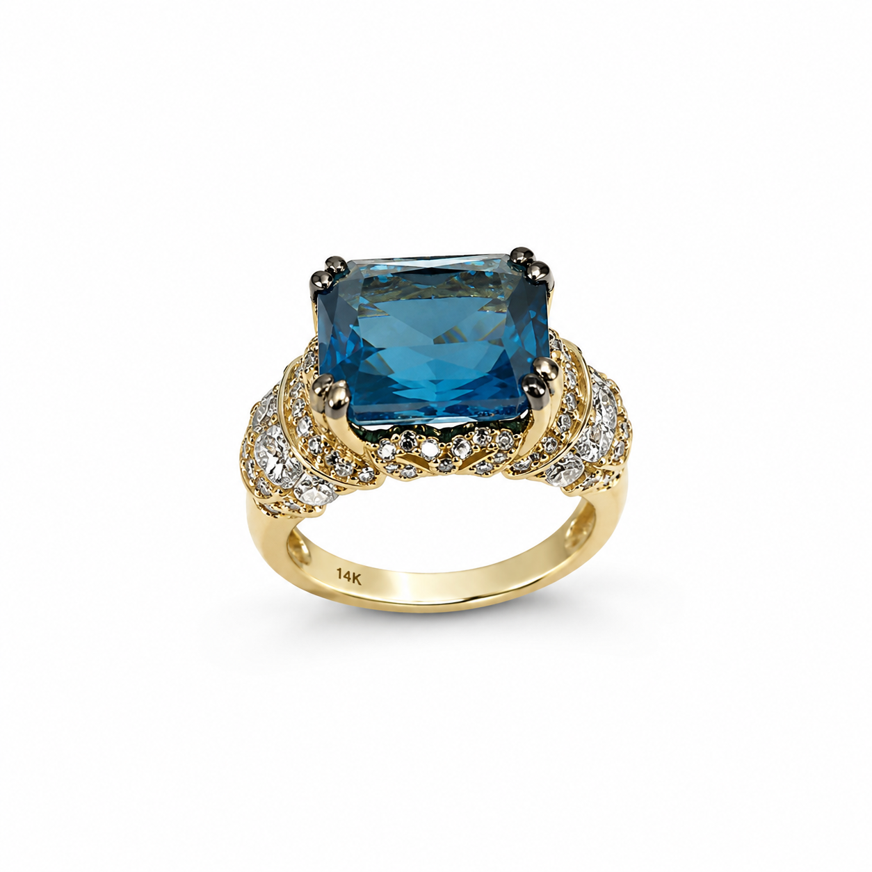 10KT Yellow Gold 0.20 CTW 6.5 STW  Blue Topaz  Diamond Ring [K2T]