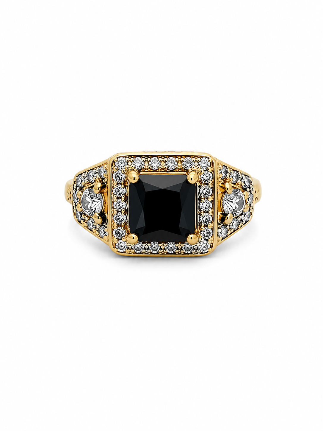 14KT Yellow Gold 1.50 CTW 1.00 STW Black Diamond Ring [K4T]