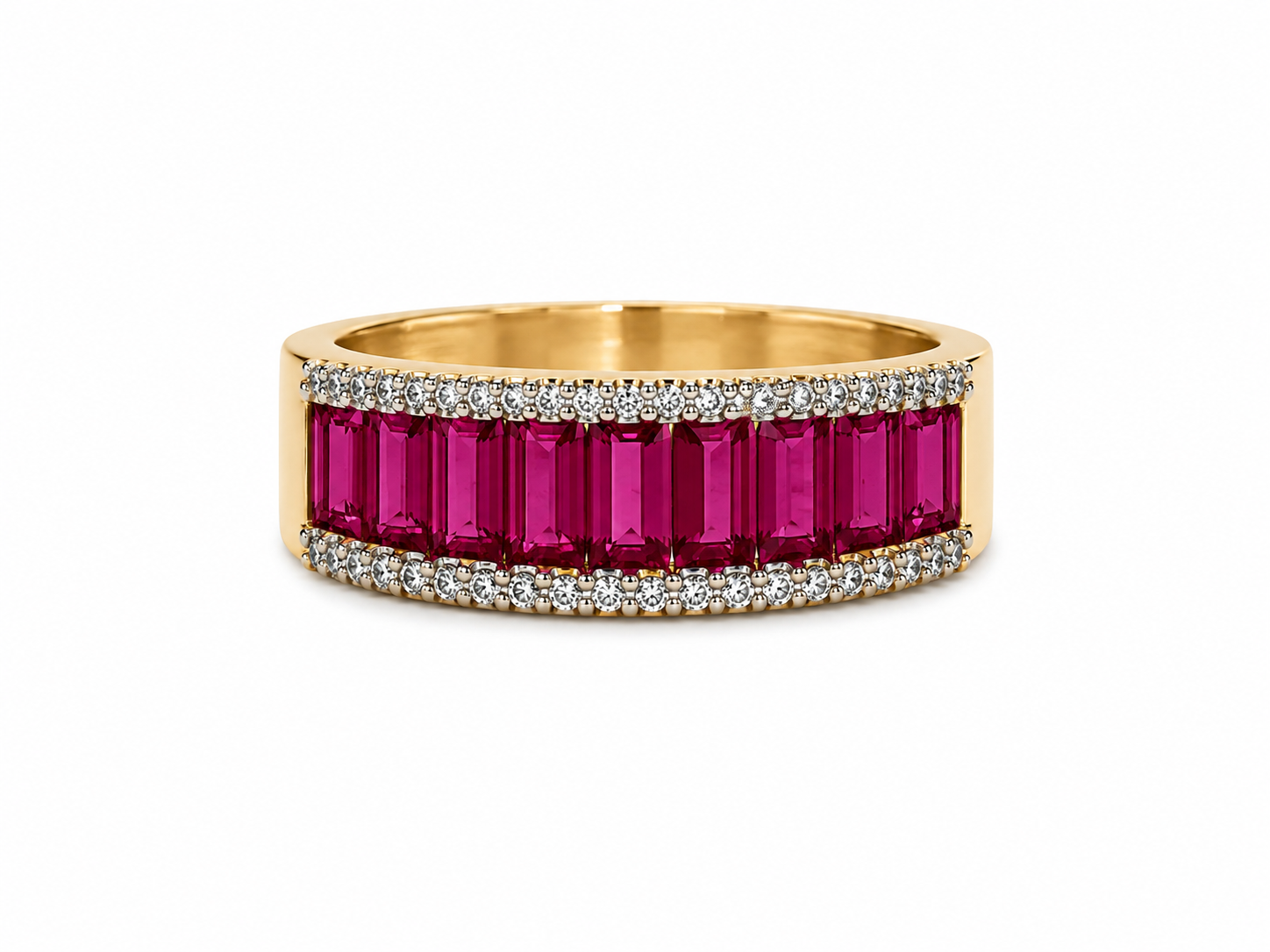 10KT Yellow Gold 0.20 CTW 1.00 STW Red Ruby Diamond Band [K15H]