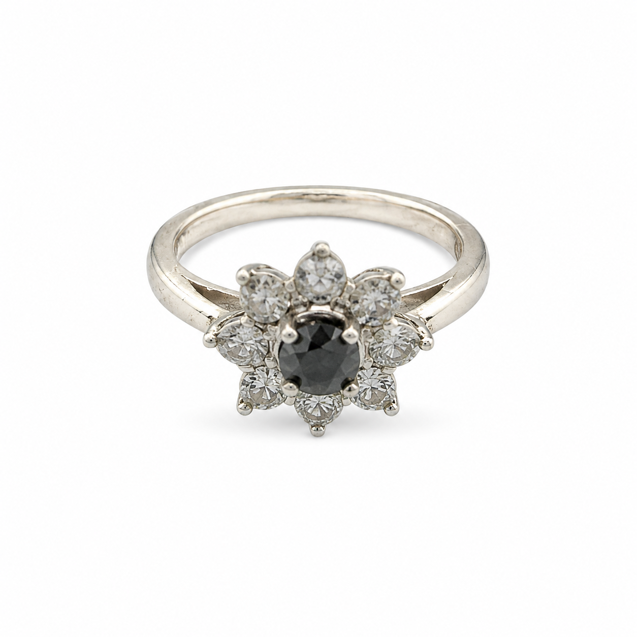 925 Sterling Silver 0.10 CTW 0.25 STW Black Diamond Ring [ K3H]