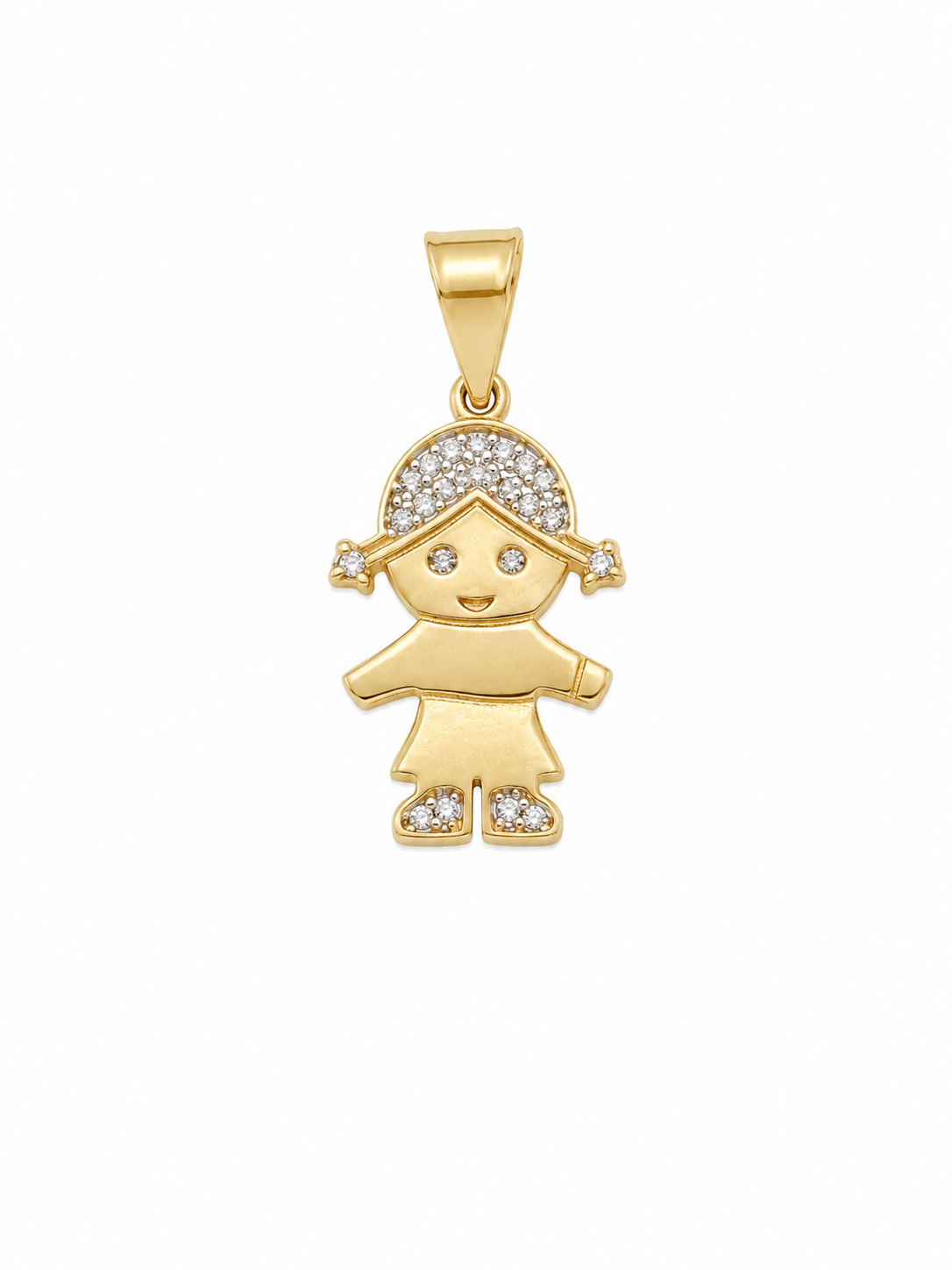 14KT Girl With Hat Figure Cubic Zirconium Yellow Gold Pendant [A1B6]
