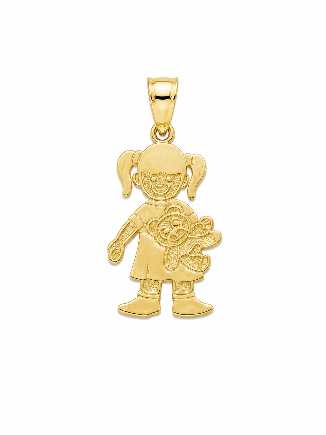 14KT Girl With Teddy Bear Yellow Gold Pendant [A1B4]