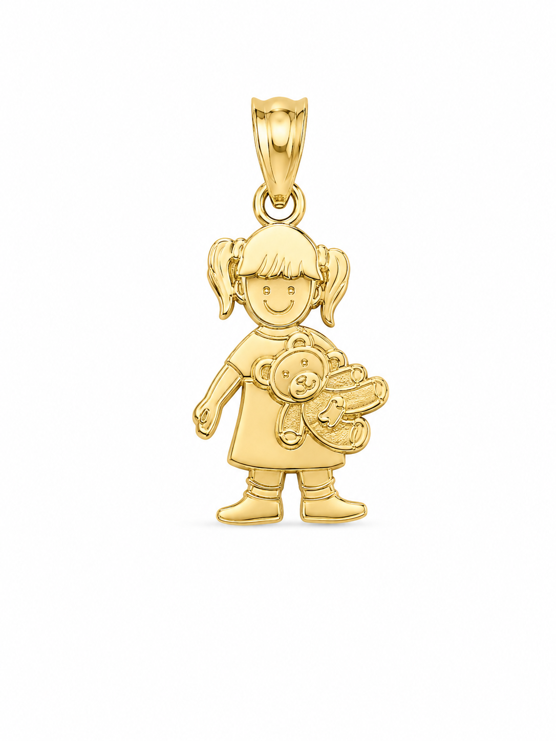 14KT Girl Holding Teddy Bear Yellow Gold Pendant [A1B4]