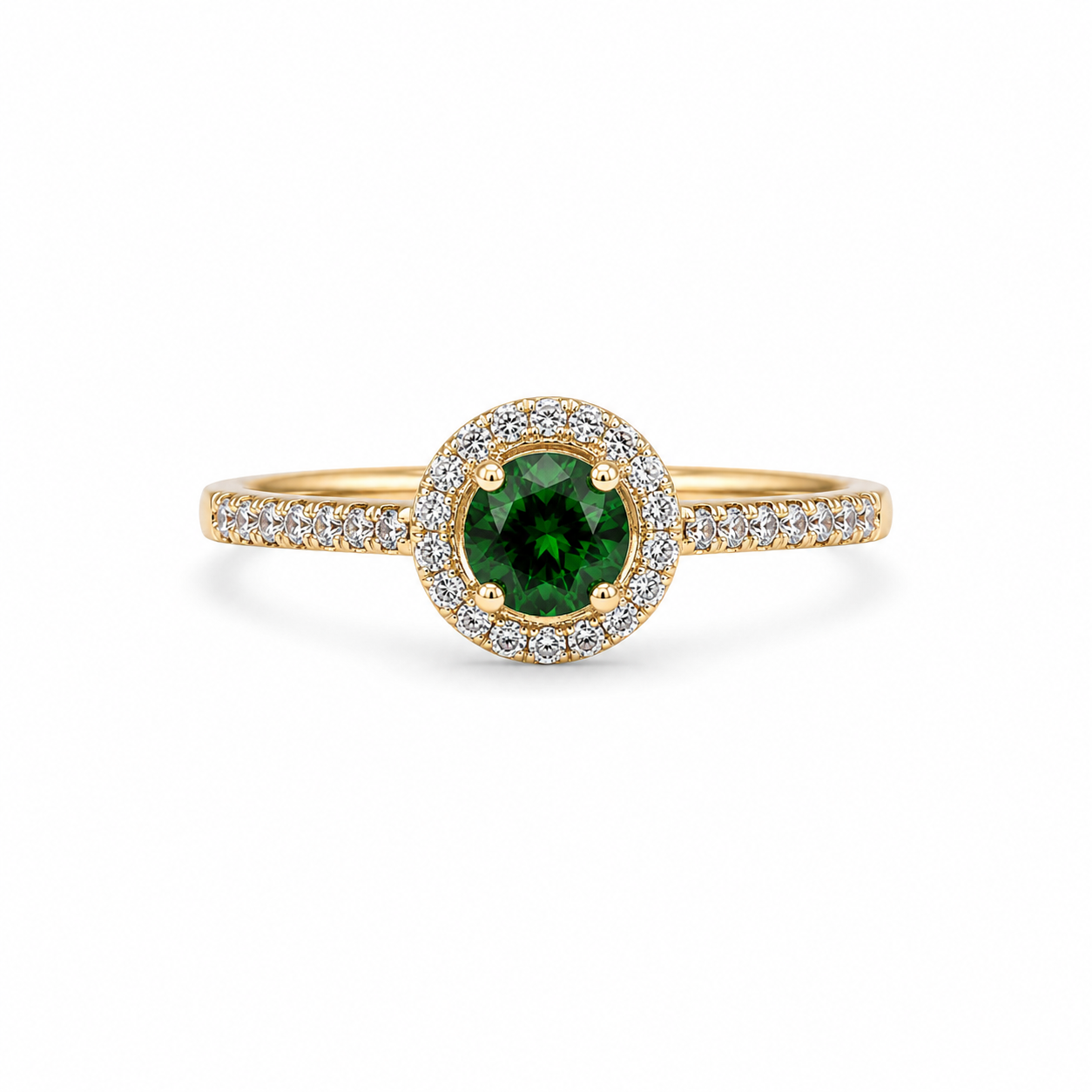 10KT Yellow Gold Round Classic Green Ring [A1P6]