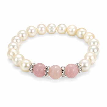 8MM SYNTHETIC PEARL WITH THREE CRYSTAL BALL STRETCHABLE BRACELETS, (AVAILABLE IN 6 COLORS) [A19B9]