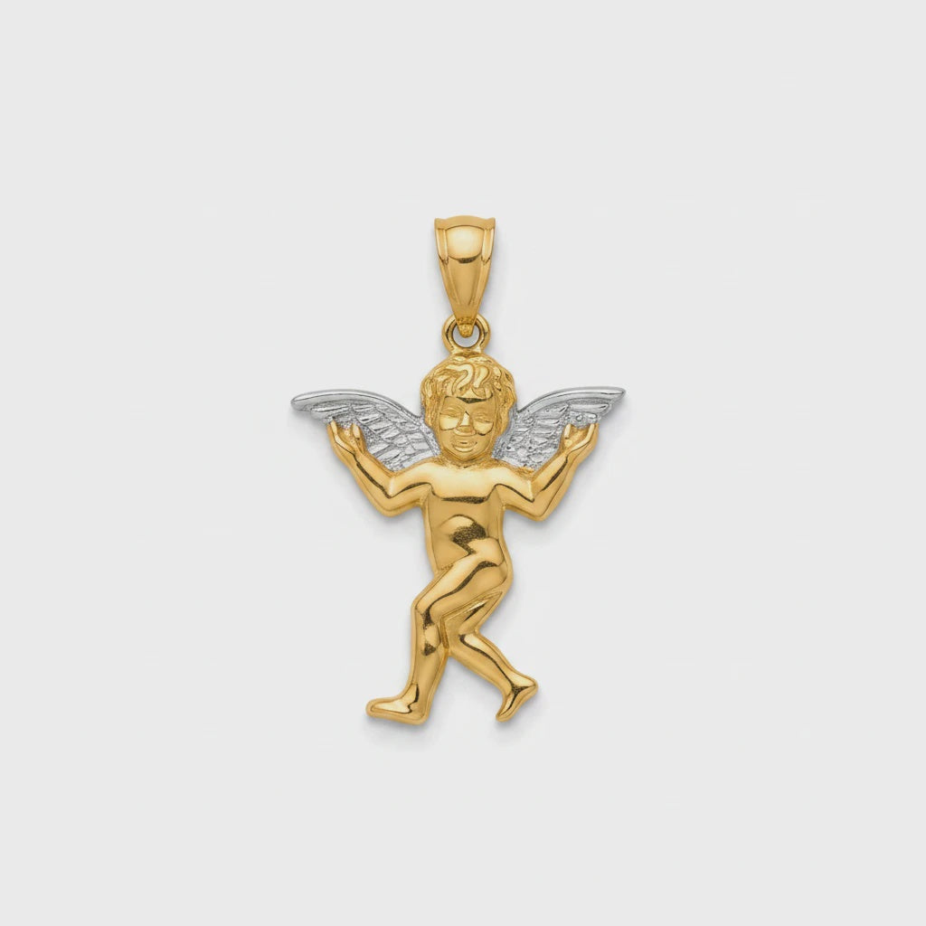 10K Two-Tone Gold Angel Pendant [A4B3]