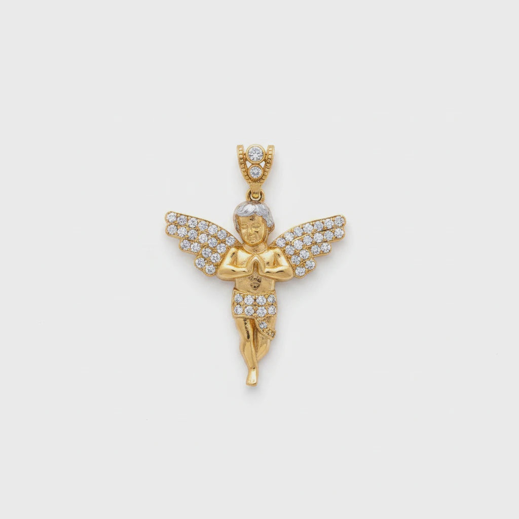 10KT Two-Tone Gold Praying Angel CZ Pendant [A5B4]