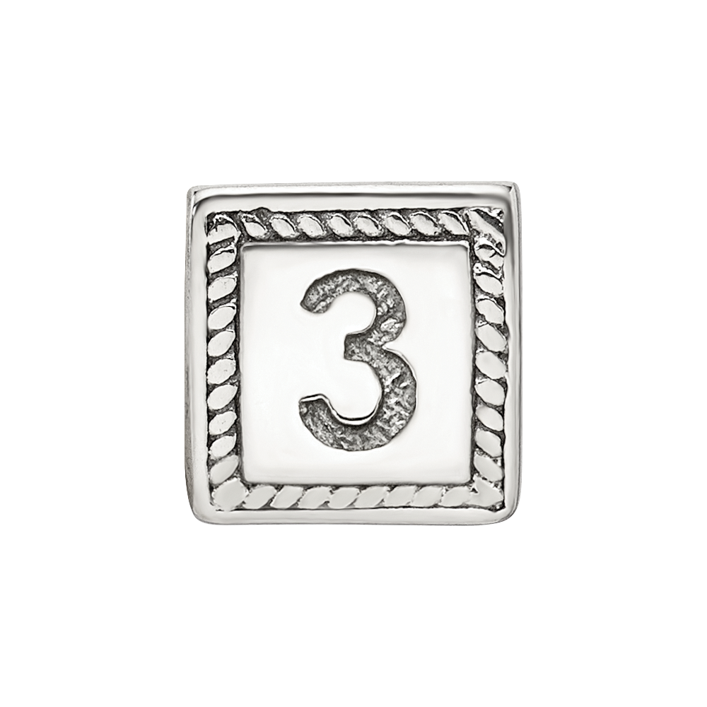 Sterling Silver Reflections Number 3 Triangle Block Bead