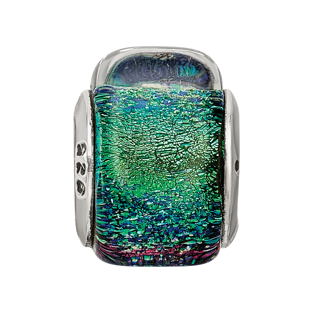 Sterling Silver Reflections Green Dichroic Glass Triangle Bead