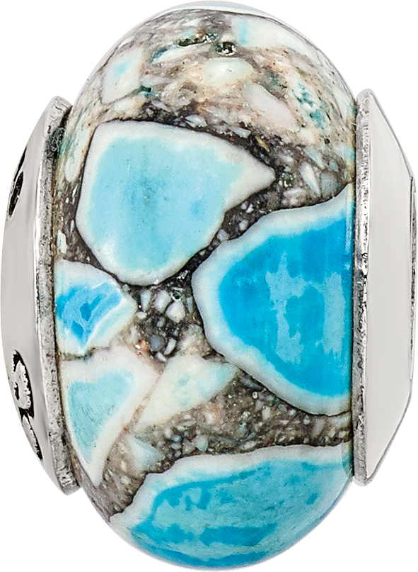 Sterling Silver Reflections Blue Mosaic Magnesite Stone Bead Size: 12.73MM X 9.09MM