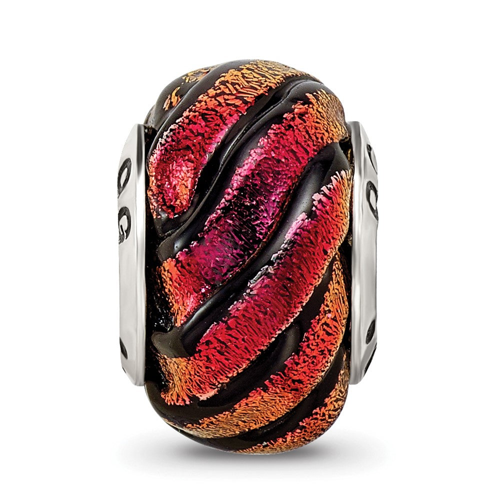 Sterling Silver Reflections Orange Swirl Dichroic Glass Bead