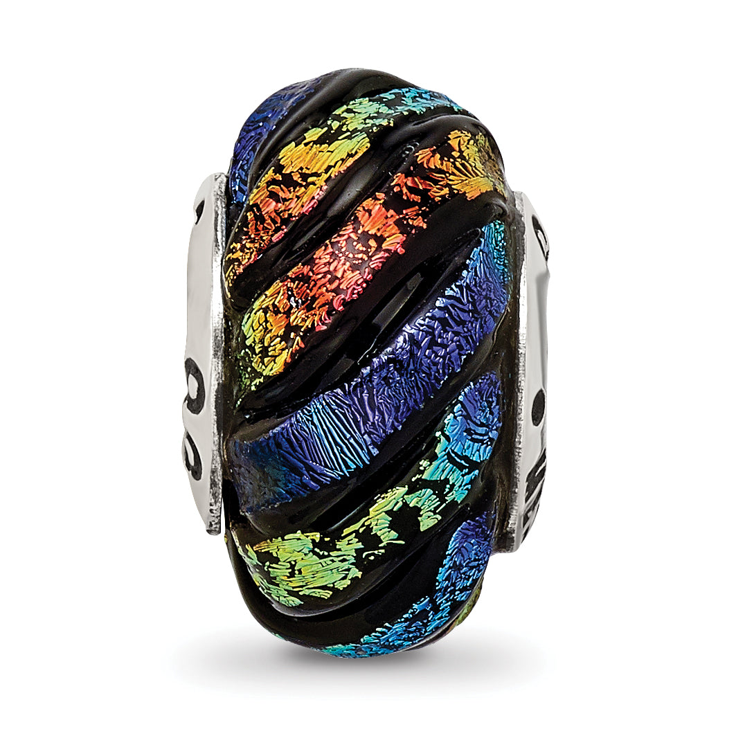 Sterling Silver Reflections Rainbow Swirl Dichroic Glass Bead Size: 14.55MM X 10MM