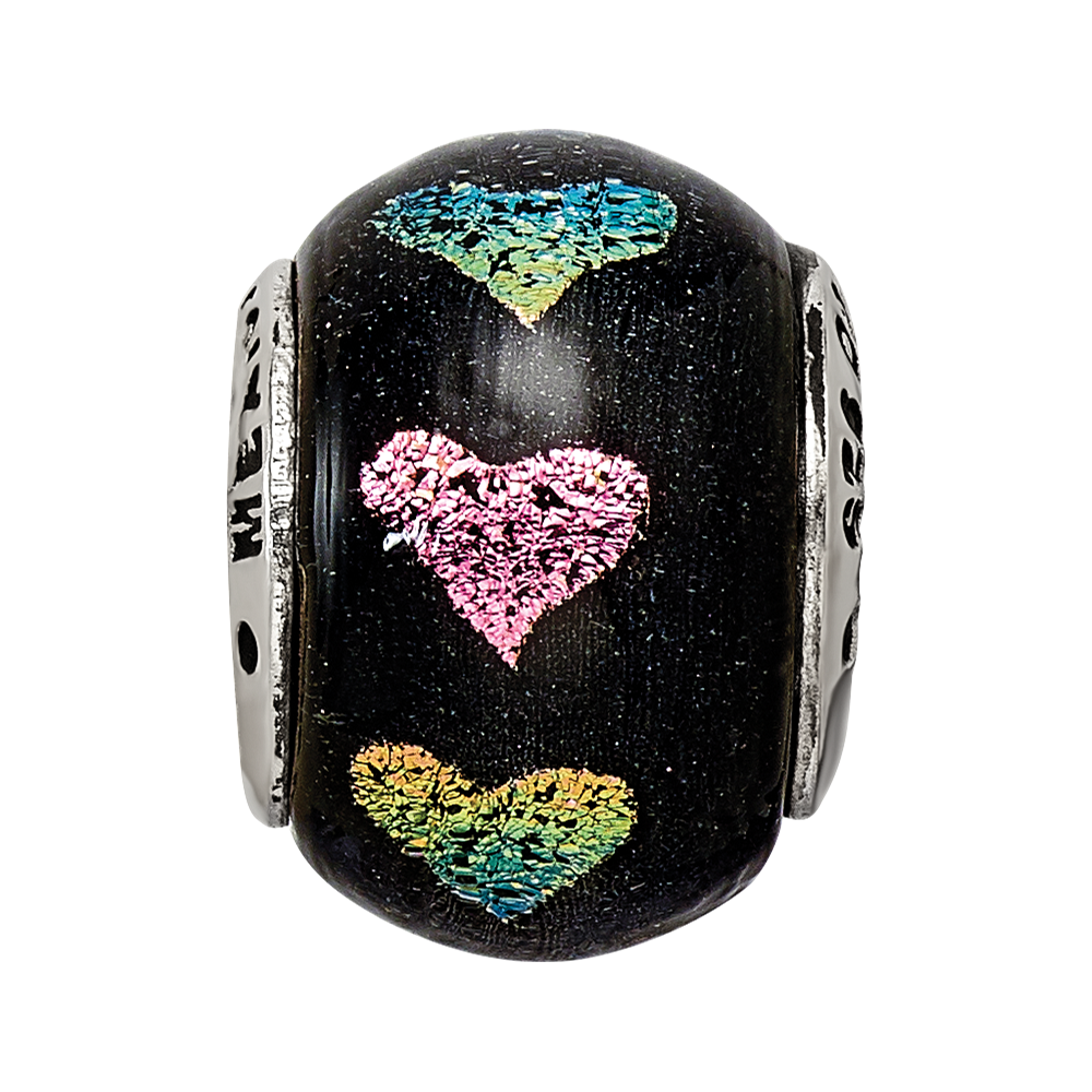 Sterling Silver Reflections Pink/Purple Hearts Dichroic Glass Bead