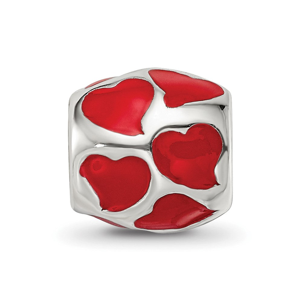 Sterling Silver Reflections Red Enameled Hearts Bead