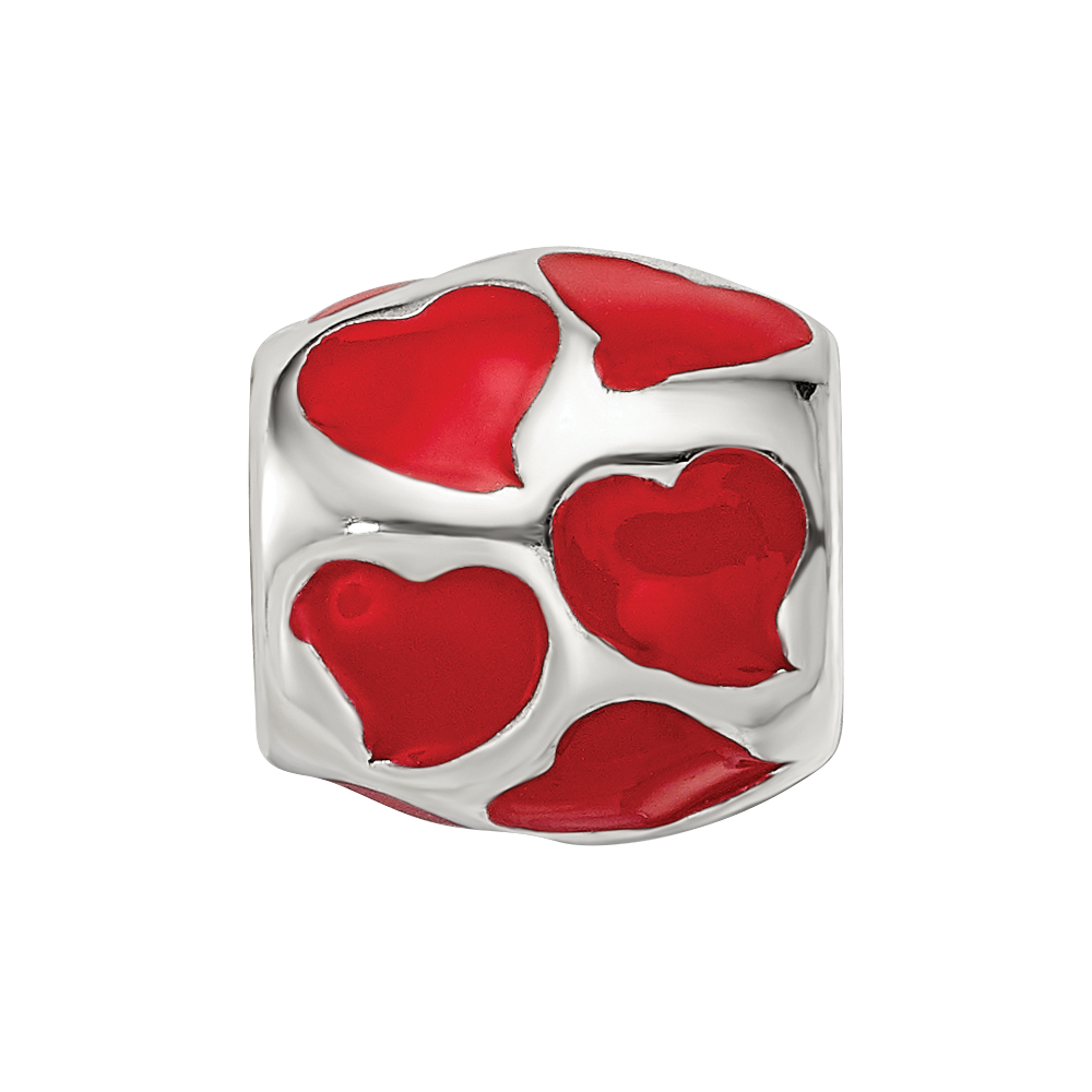Sterling Silver Reflections Red Enameled Hearts Bead