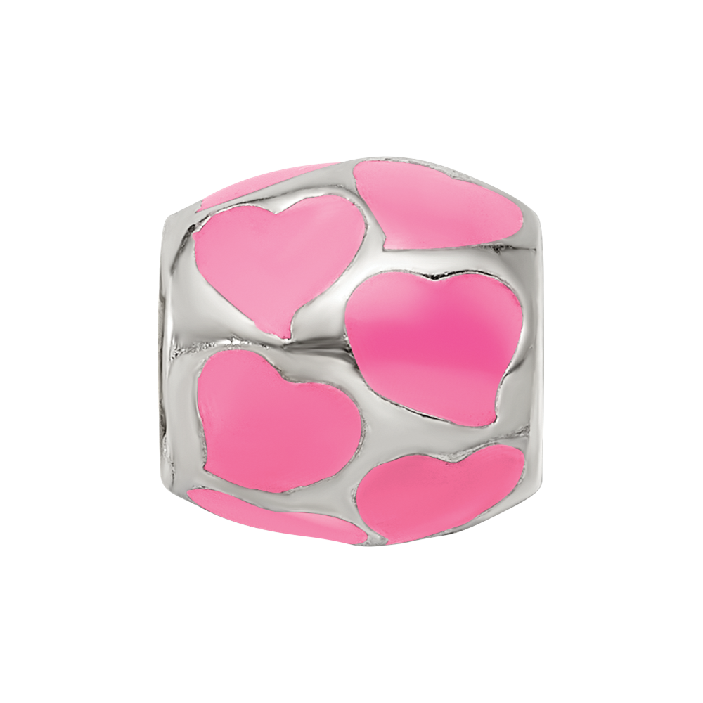 Sterling Silver Reflections Pink Enameled Hearts Bead